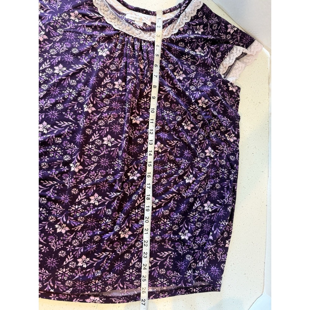 Dreams & Co Pajama Set Purple Floral Lace Capped Sleeves Size M 14-16 - Picture 7 of 11